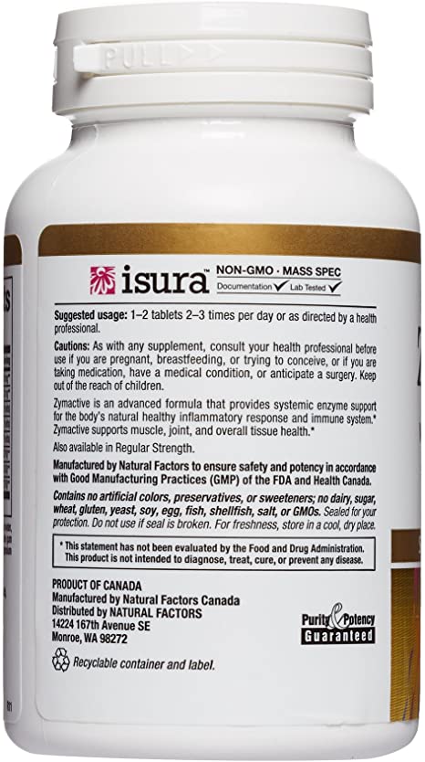 Natural Factors, Zymactive Double Strength, Enzyme Support for Healthy Inflammatory Response in the Joints and Muscles, 90 tablets (45 servings)