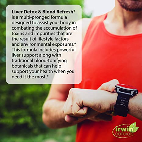 Irwin Naturals Liver Detox & Blood Refresh Powerful Herbal Whole-Body Cleanse & Detox with 540mg Milk Thistle, Dandelion, Echinacea, Turmeric & More - Antioxidant Support - 60 Liquid Softgels