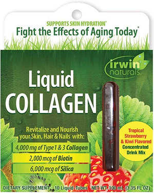 Irwin Naturals Liquid Collagen 4,000mg Hydrolyzed Type 1 & 3 Anti-Aging Support - 10 Liquid-Tubes - Discount Nutrition Store