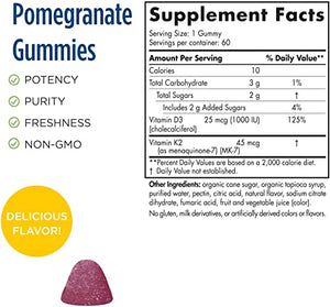 Nordic Naturals Vitamin D3 plus K2 Gummies Pomegranate, 60 Gummies