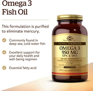 Solgar Triple Strength Omega-3 EPA and DHA, 950 mg, 100 Softgels