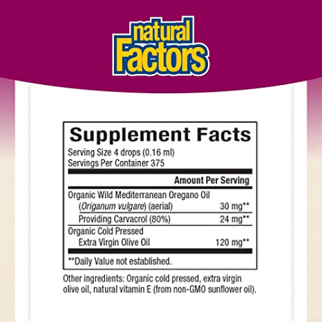 Natural Factors - Oil of Oregano, Certified Organic, 374 Servings (2 oz)