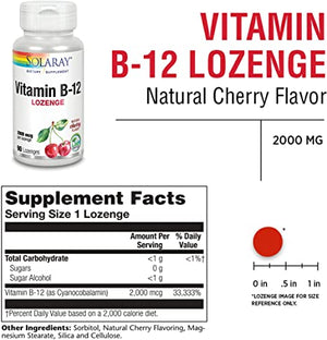 Solaray Vitamin B-12 Natural Cherry, 2000 mcg, 90 Sublingual Lozenges