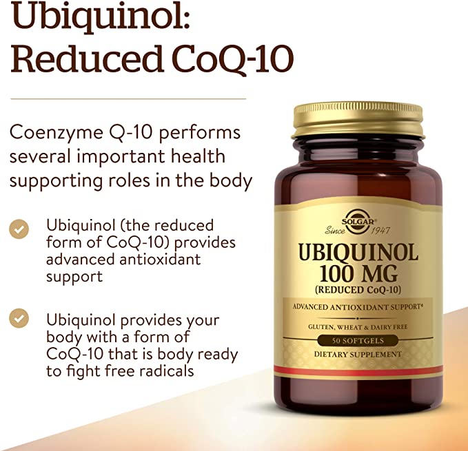 Solgar Ubiquinol 100 mg, 50 Softgels - Advanced Antioxidant Support - Reduced Coenzyme Q10 (CoQ-10) - Gluten Free, Dairy Free - 50 Servings, Standard Packaging