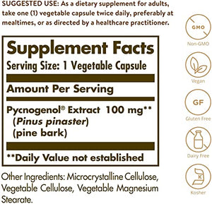 Solgar Pycnogenol 100 mg, 30 Vegetable Capsules - Antioxidant Protection - Healthy Leg & Vein Support - Non-GMO, Vegan, Gluten Free, Dairy Free, Kosher - 30 Servings