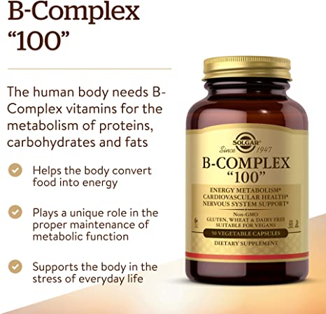 Solgar B-Complex &quot;100&quot;, 50 Vegetable Capsules - Heart Health - Nervous System Support - Supports Energy Metabolism