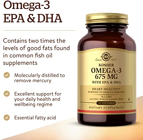 Solgar Kosher Omega-3 675 mg, 50 Softgels - Cardiovascular, Joint &amp; Cellular Health - Omega-3 Fatty Acids EPA &amp; DHA