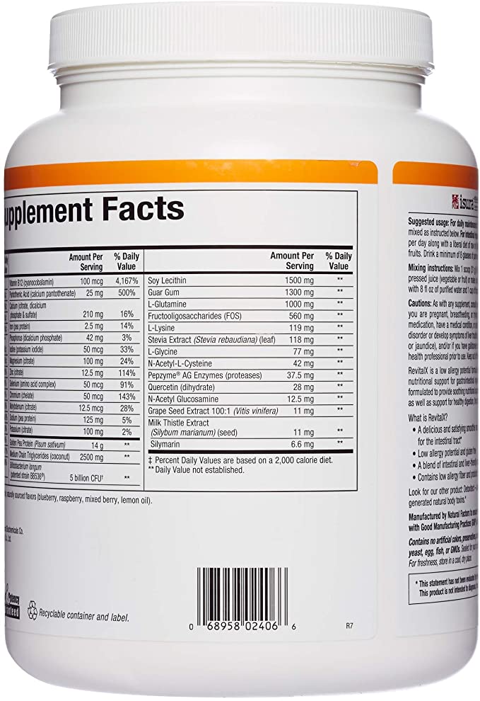 Natural Factors, RevitalX Intestinal Rejuvenation Formula, Soothing Digestive Aid Drink Mix for a Healthy Stomach and Colon, 2 lbs (28 servings)