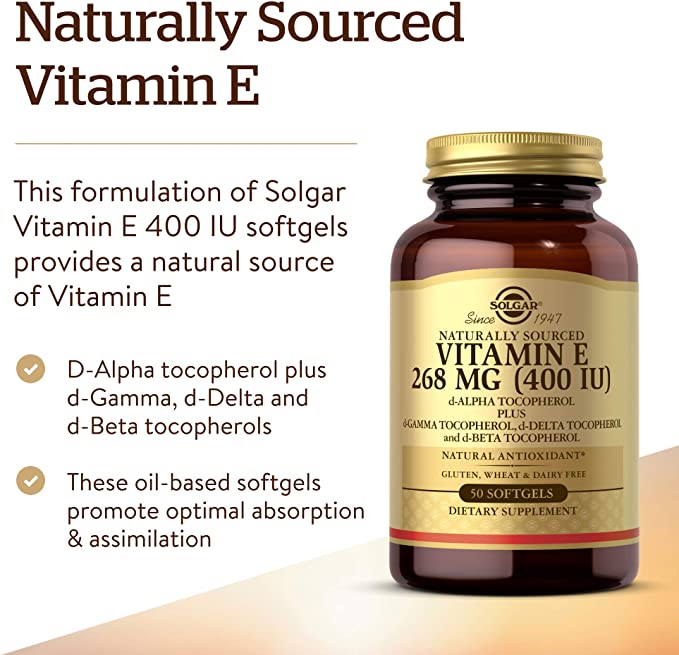 Solgar Vitamin E 268 mg (400 IU), 250 Mixed Softgels - Natural Antioxidant, Skin &amp; Immune System Support - Naturally-Sourced Vitamin E - Gluten Free, Dairy Free - 250 Servings