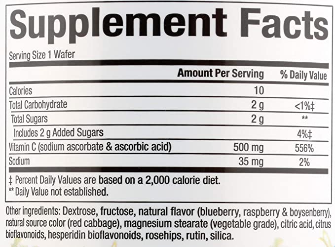 Natural Factors 100% Natural Fruit Chew C Blueberry Raspberry and Boysenberry, 500 mg, 180 Chewable Wafers