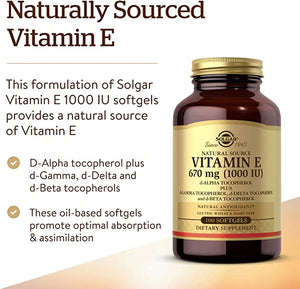 Solgar Vitamin E 670 mg (1000 IU), 100 Mixed Softgels - Natural Antioxidant, Skin & Immune System Support - Naturally-Sourced Vitamin E - Gluten Free, Dairy Free - 100 Servings