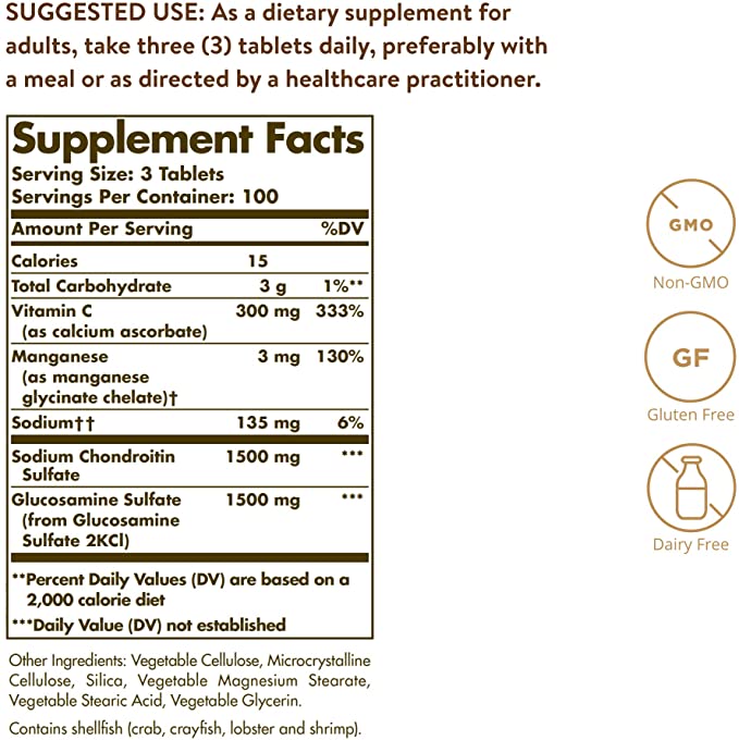 Solgar Extra Strength Glucosamine Chondroitin Complex, 300 Tablets