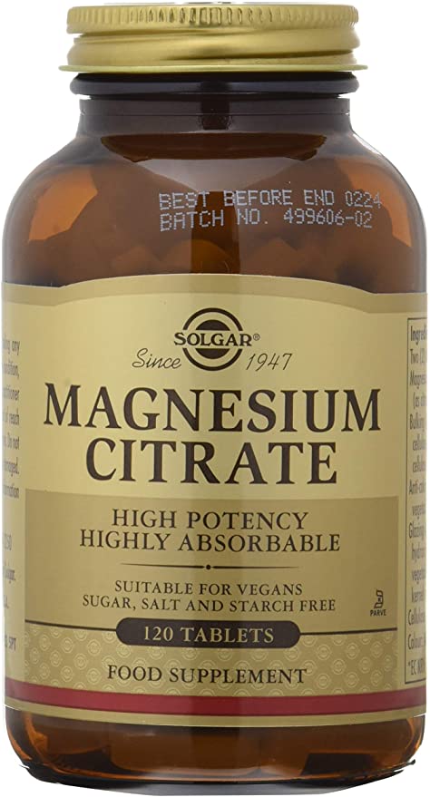 Solgar Magnesium Citrate, 120 Tablets - Promotes Healthy Bones - Supports Nerve &amp; Muscle Function - Non GMO, Vegan, Gluten Free, Dairy Free, Kosher - 60 Servings