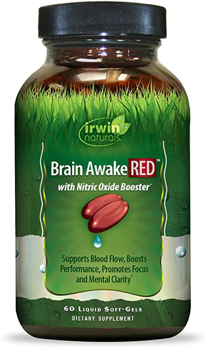 Irwin Naturals Brain Awake RED with Nitric Oxide Booster - 60 Liquid Soft-Gel - Support Brain Health & Optimize Performance - 20 Total Servings