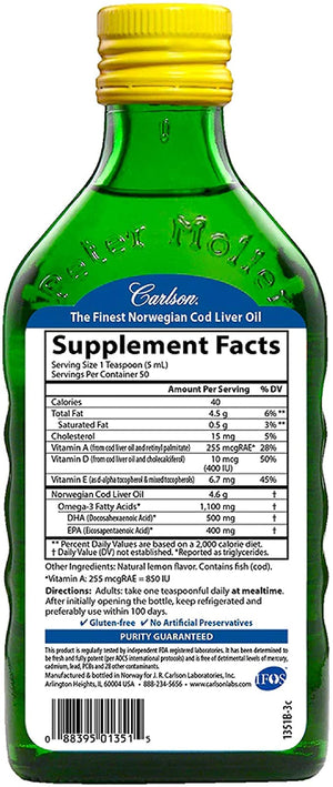 Carlson Norwegian Cod Liver Oil Lemon, 8.4 fl oz