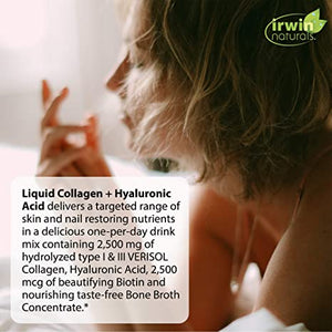 Irwin Naturals Liquid Collagen + Hyaluronic Acid with Biotin + Advanced Wrinkle Combating Verisol Type 1 & 3 - 10 Liquid Tubes
