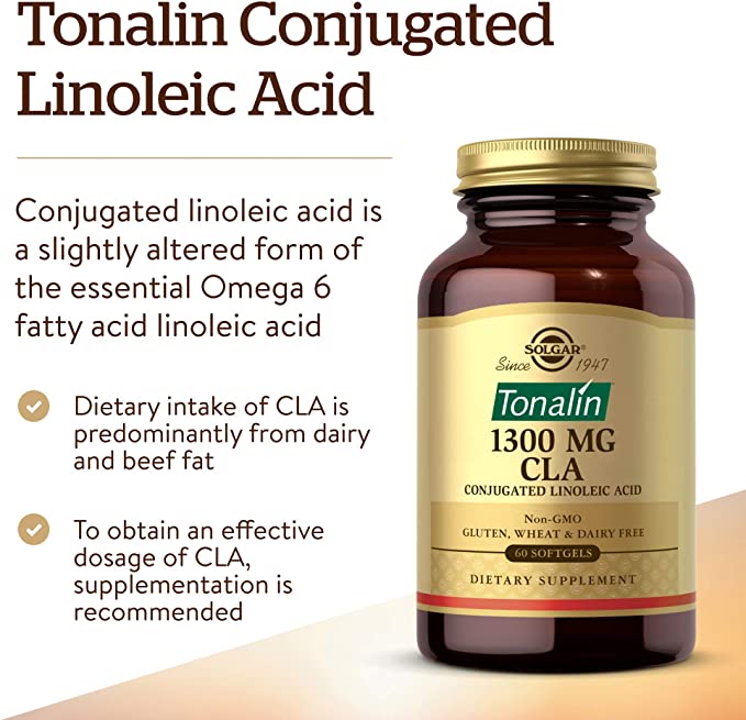 Solgar Tonalin CLA 1300 mg - 60 Softgels - Conjugated Linoleic Acid - Non-GMO, Gluten Free, Dairy Free - 60 Servings