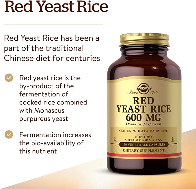 Solgar Red Yeast Rice 600 mg - 120 Vegetable Capsules - Non-GMO, Vegan, Gluten &amp; Dairy Free, Kosher - 60 Servings