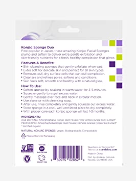 Andalou Naturals Perfection Konjac Facial Duo Sponge, 2 Count
