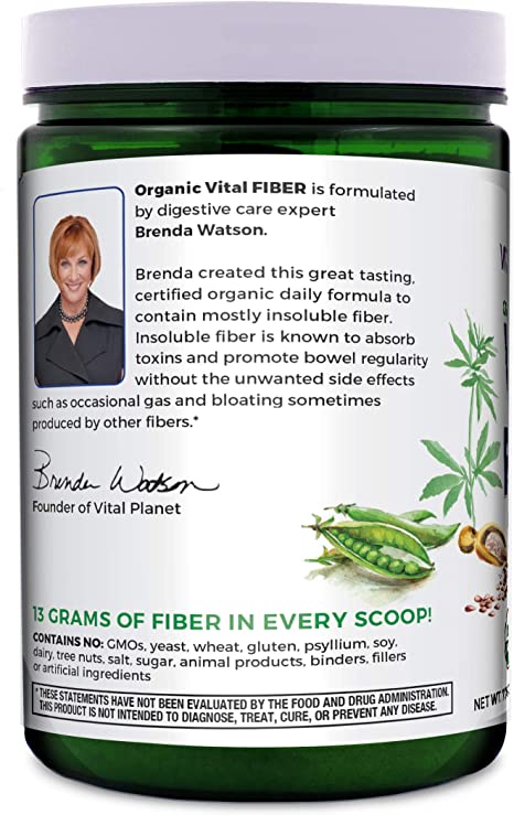 Vital Planet - Vital Fiber Powder, Organic Daily Dietary Fiber Supplement with Soluble and Insoluble Flax, Pea and Hemp Fiber 7.76 oz