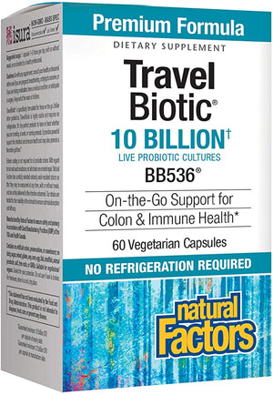 Natural Factors TravelBiotic™ 10 Billion Active Cells BB536®, 60 Vegetable Capsules
