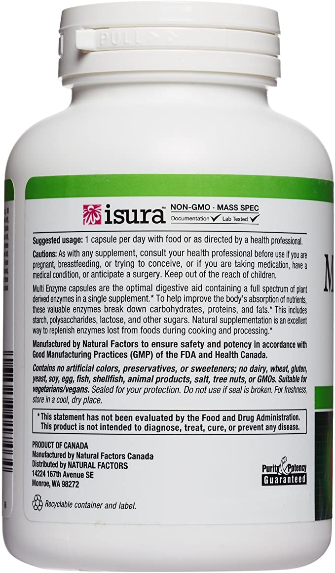 Natural Factors Multi Enzyme High Potency, 120 Vegetarian Capsules