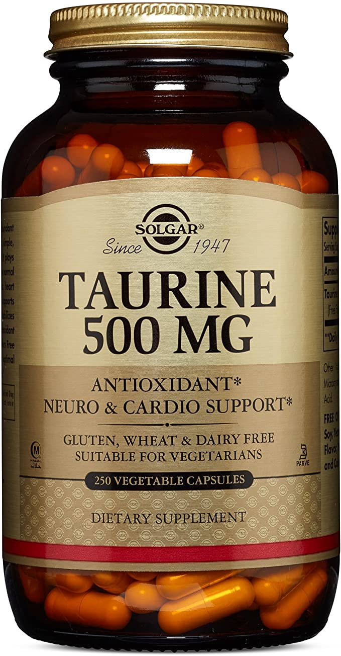 Solgar Taurine 500 mg, 250 Vegetable Capsules - Antioxidant - Brain Health - Amino Acid - Vegan, Gluten Free, Dairy Free, Kosher - 250 Servings
