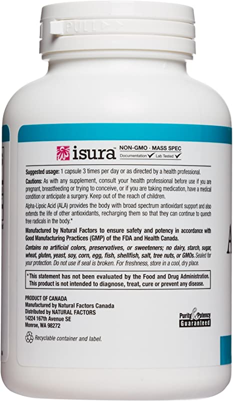 Natural Factors Alpha-Lipoic Acid, 200 mg, 120 Capsules