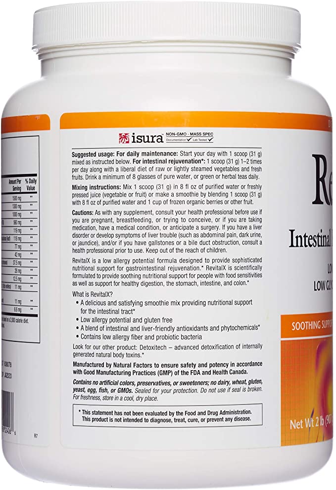 Natural Factors, RevitalX Intestinal Rejuvenation Formula, Soothing Digestive Aid Drink Mix for a Healthy Stomach and Colon, 2 lbs (28 servings)