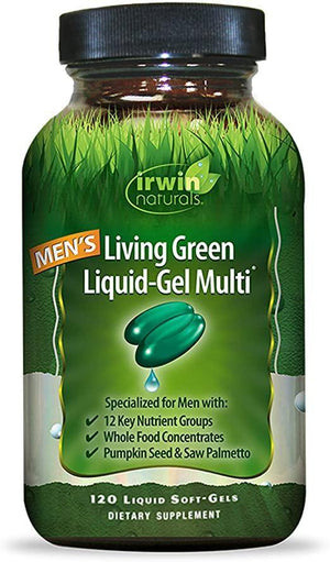 Irwin Naturals Men's Living Green Liquid-Gel Multi - Targeted Adrenal & Brain Support - 120 Liquid Softgels - Discount Nutrition Store