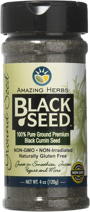 Amazing Herbs Black Ground Seed Jar, 4 Ounce