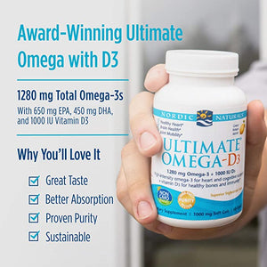 Nordic Naturals Ultimate® Omega-D3™ Lemon, 1000 mg, 120 Softgels