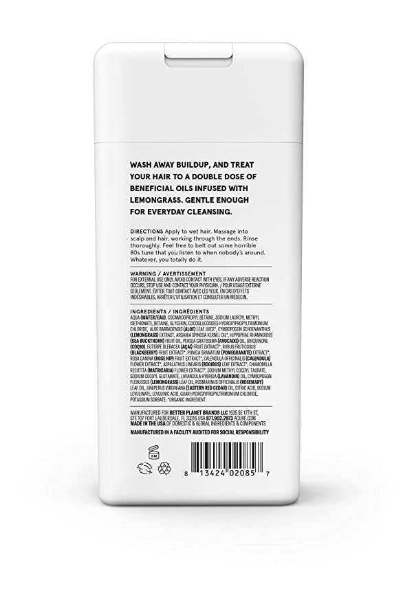 ACURE Curiously Clarifying Shampoo With Lemongrass &amp; Argan, 12 Oz