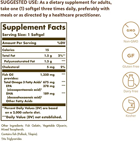 Solgar Kosher Omega-3 675 mg, 50 Softgels - Cardiovascular, Joint &amp; Cellular Health - Omega-3 Fatty Acids EPA &amp; DHA