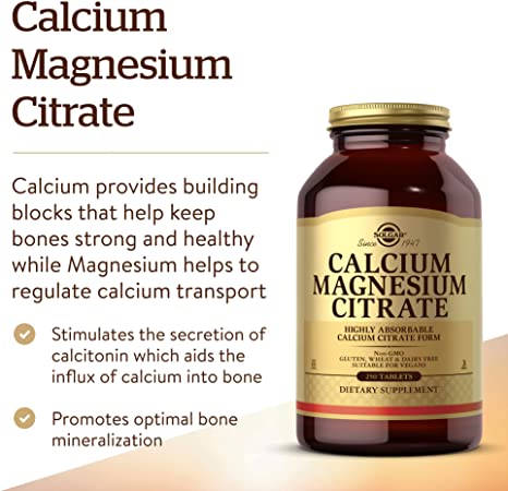 Solgar Calcium Magnesium Citrate, 250 Tablets - Supports Healthy Bones &amp; Teeth - Musculoskeletal &amp; Nervous System Support - Highly Absorbable - Non-GMO and Vegan - 50 Servings