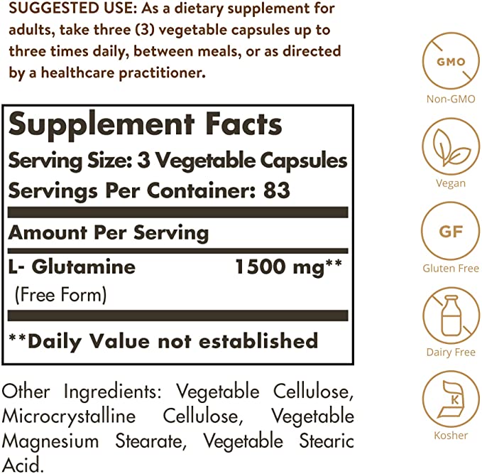 Solgar L-Glutamine, 500 mg, 250 Vegetable Capsules