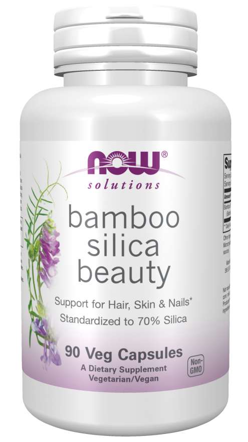 NOW Solutions, Bamboo Silica Beauty, Support for Hair, Skin &amp; Nails, Standardized to 70% Silica, 90 Veg Capsules