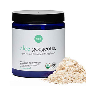 Ora Organic Vegan Collagen-Boosting Powder for Women and Men - Hair, Skin, & Nails Support - Bamboo Silica, Plant-Based Protein, Organic Vitamin C, Aloe Vera - Vanilla Flavor, 20 Servings