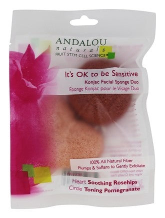 Andalou Naturals, It&#39;s OK to be Sensitive, Konjac Facial Sponge Duo, 2 Pack