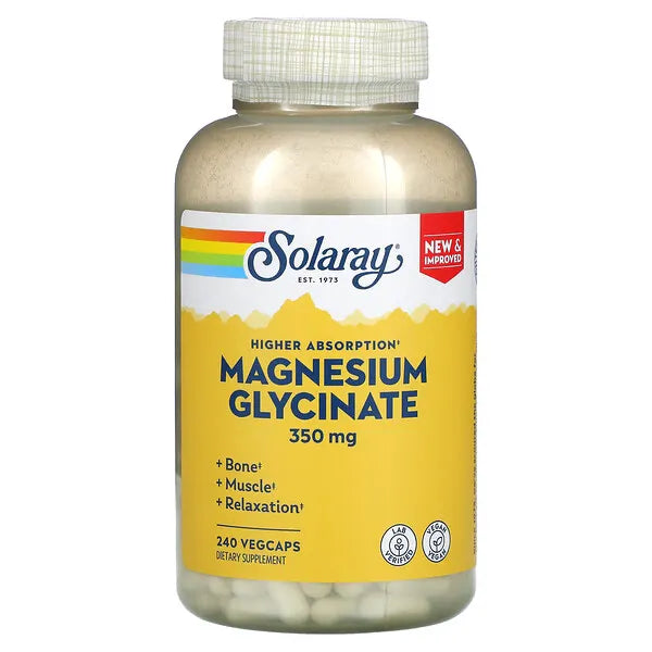 Solaray Magnesium Glycinate, New &amp; Improved Fully Chelated Bisglycinate with BioPerine, High Absorption Formula, Stress, Bones, Muscle &amp; Relaxation Support, 60 Day Guarantee, 60 Servings, 240 VegCaps