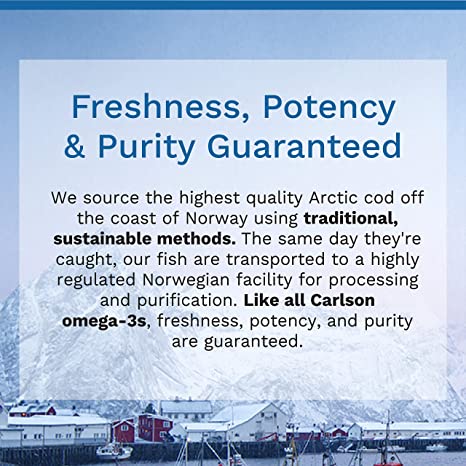 Carlson - Cod Liver Oil, 460 mg Omega-3s + Vitamins A &amp; D3, Wild-Caught Norwegian Arctic Cod-Liver Oil, Sustainably Sourced Nordic Fish Oil Capsules, Lemon, 300 Softgels