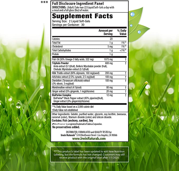 Irwin Naturals Daily Gentle Cleanse - Non-Laxative Formula with Triphala - 60 Liquid Softgels