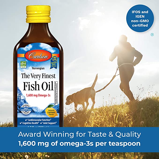 Carlson - The Very Finest Fish Oil, 1600 mg Omega-3s, Liquid Supplement, Norwegian, Wild-Caught, Sustainably Sourced , Lemon, 16.9 Fl Oz