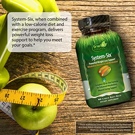 Irwin Naturals System-Six Powerful Weight Loss Support Supplement - Metabolism Booster - 60 Liquid Softgels