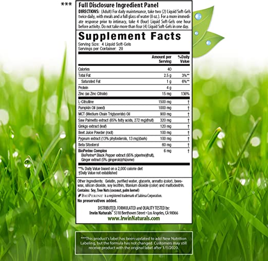 Irwin Naturals Prosta-Strong RED with Nitric Oxide Boosters - Prostate Health Support - Saw Palmetto, Lycopene, Pumpkin Seed &amp; More - 80 Liquid Softgels