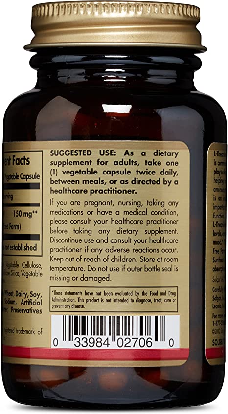Solgar L-Theanine 150 mg - 60 Vegetable Capsules - Promotes Relaxation - Non-GMO, Vegan, Kosher &amp; Gluten Free - 60 Servings