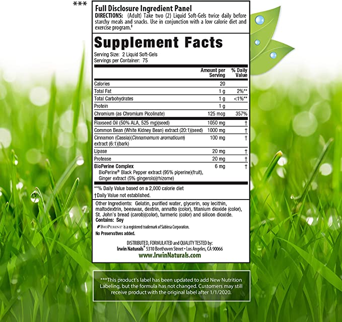 Irwin Naturals Maximum Strength 3-in-1 Carb Blocker - Neutralize Carbohydrates and Support Metabolism - 150 Liquid Softgels