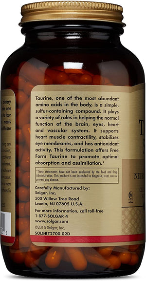 Solgar Taurine, 500 mg, 250 Vegetable Capsules