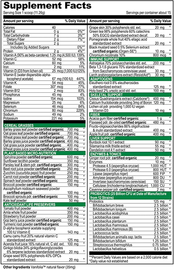 Vibrant Health, Green Vibrance, Plant-Based Superfood Powder, Vegan Friendly, 15 Servings