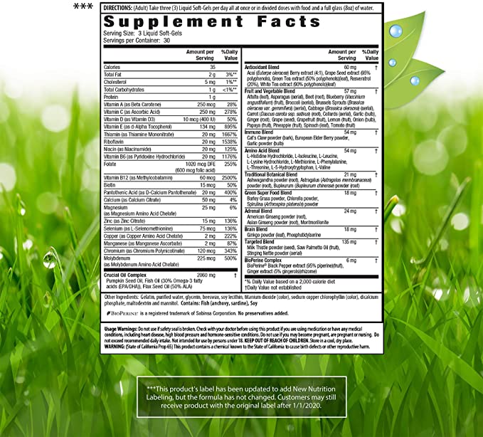 Irwin Naturals Men&#39;s Living Green Liquid-Gel Multi - 70 Essential Nutrients, Full-Spectrum Vitamins, Wholefood Blend - Targeted Adrenal &amp; Brain Support - 90 Liquid Softgels